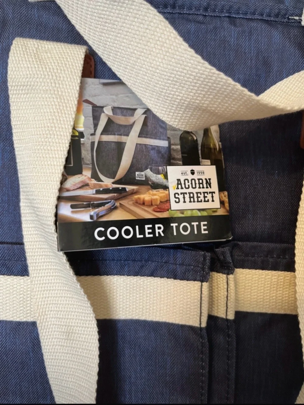 Navy Cooler Tote with Cream Handles